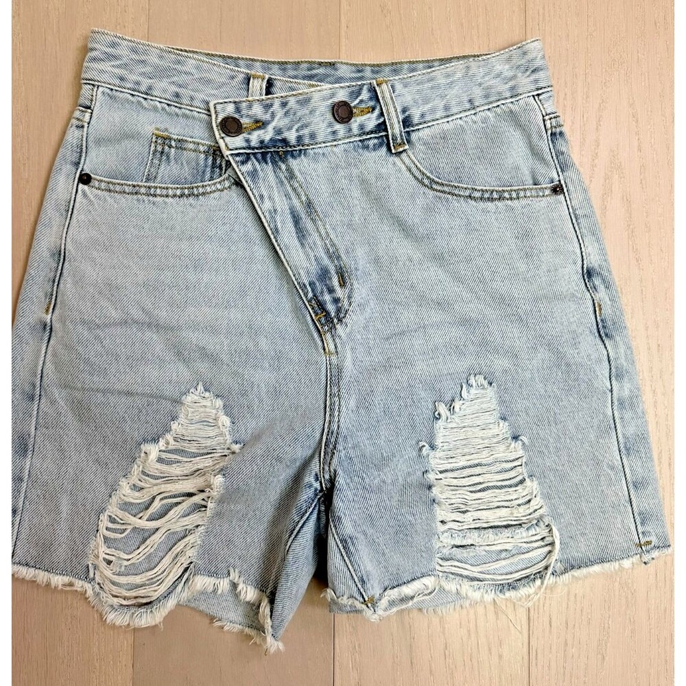 Aaron & Amber Distressed Jean Shorts Off Duty Model y2K Denim Cut Offs S